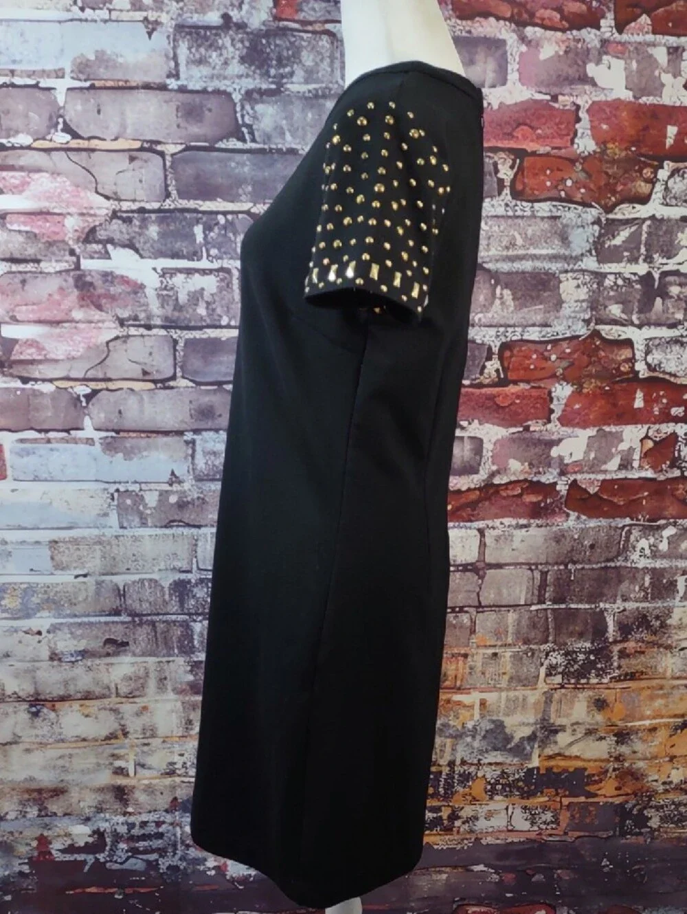Michael Kors Black Tee Shirt Dress with Gold Studded Sleeves